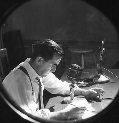 Edward R. Murrow in his office at CBS, 1957. Photo courtesy of the University of Maryland Library.