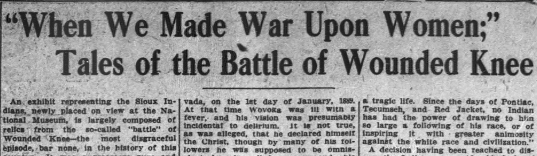 The violence at Pine Ridge would be portrayed in news articles as a massacre not long after the event itself. The Washington Herald, April 21, 1912.