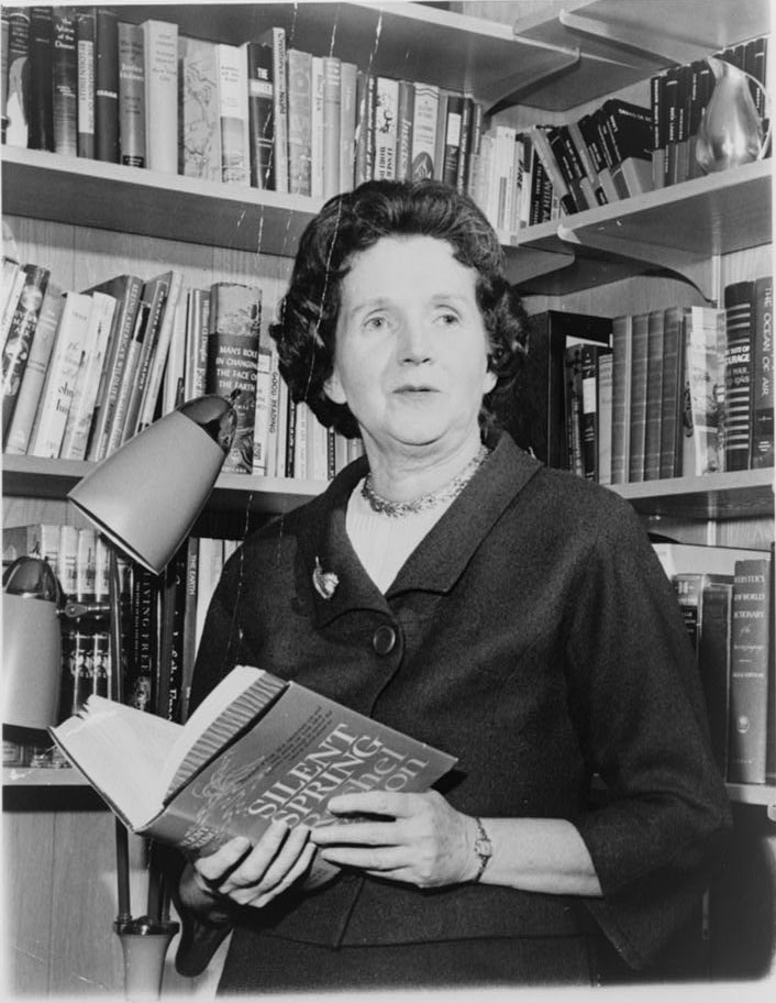 Rachel Carson, holding her book, Silent Spring, 1963.